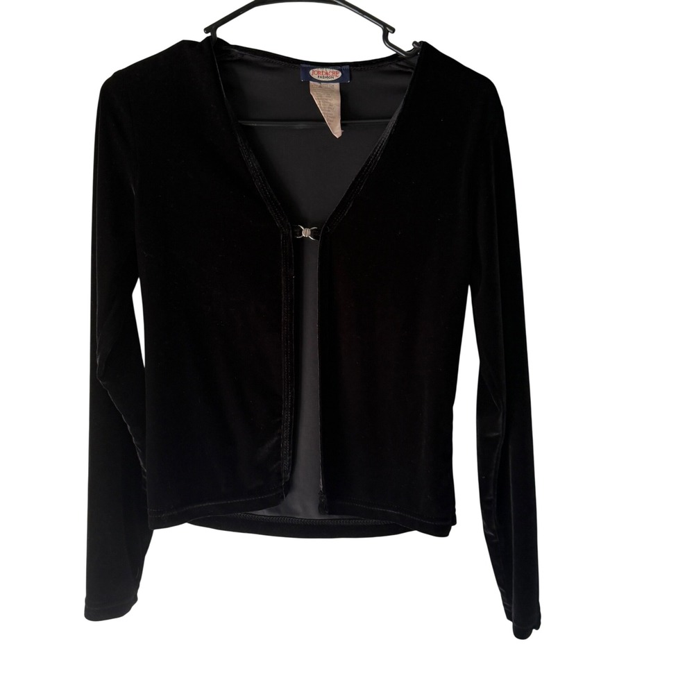 Vintage Y2K Jordache Black Velvet Long Slv Top Hook Eye Closure Small Whimisgoth